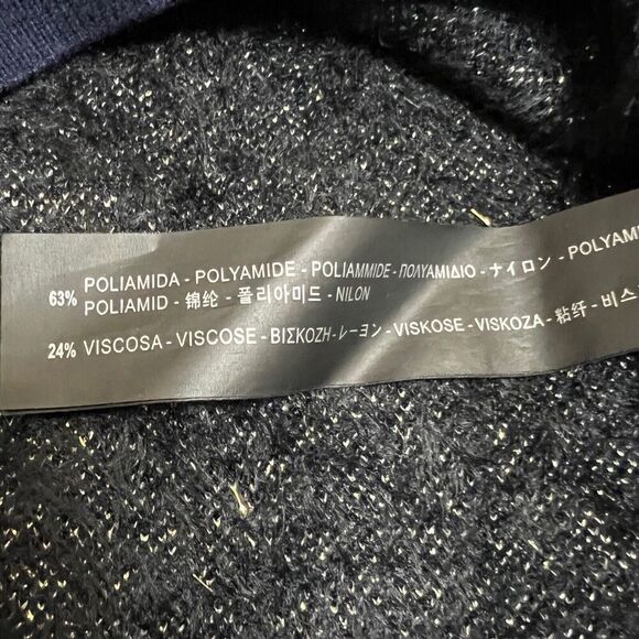 Zara Sweater Womens M Blue Fuzzy Leopard Hi Low Silver Animal Print Party Knit - Picture 5 of 10